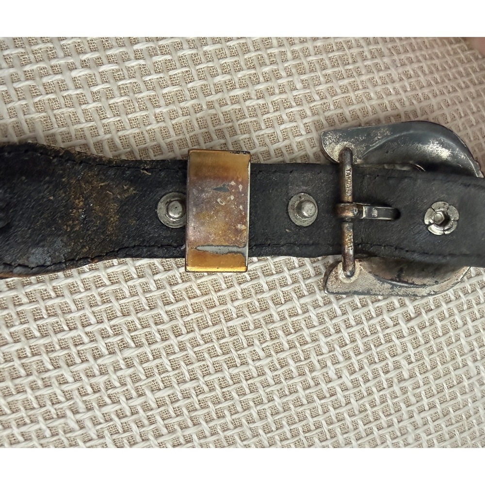 VTG Beaded Leather Belt Size 30 Southwestern Aztec Silver Buckle Country Western - Picture 7 of 16